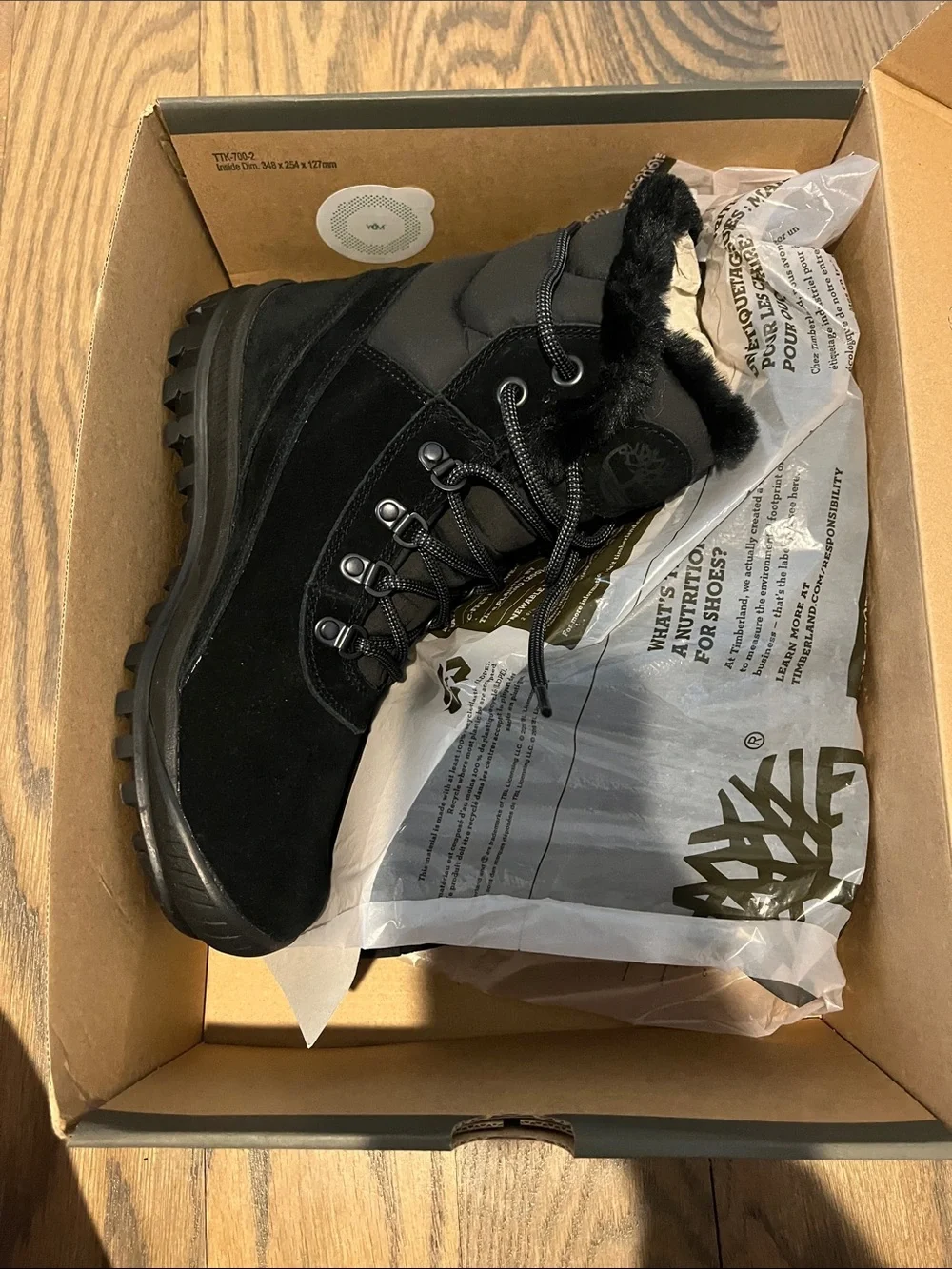 Timberland Waterproof Black Lace-Up Winter Boot with Fur Collar